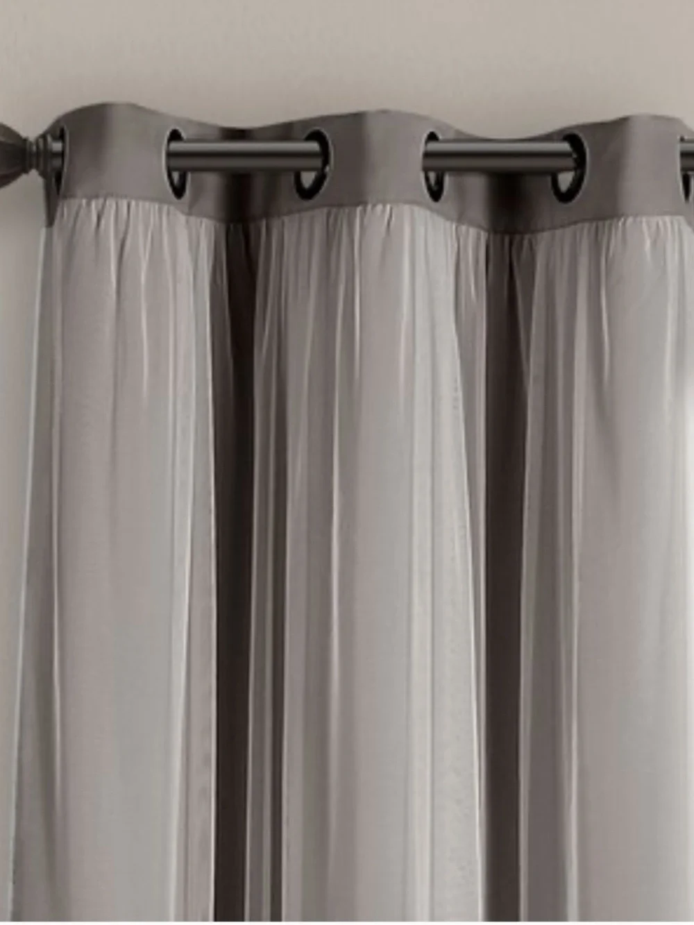 GUC BLACKOUT Gray Grommet-Top Curtain Panels with sheer overlay FOUR PANELS